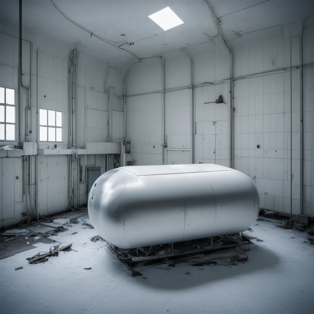 a cryogenic sleep pod in an abandoned lab