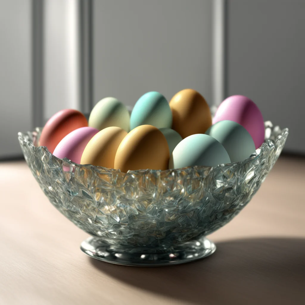 a crystal bowl filled with eggs render super 8k ultimate hyperreal