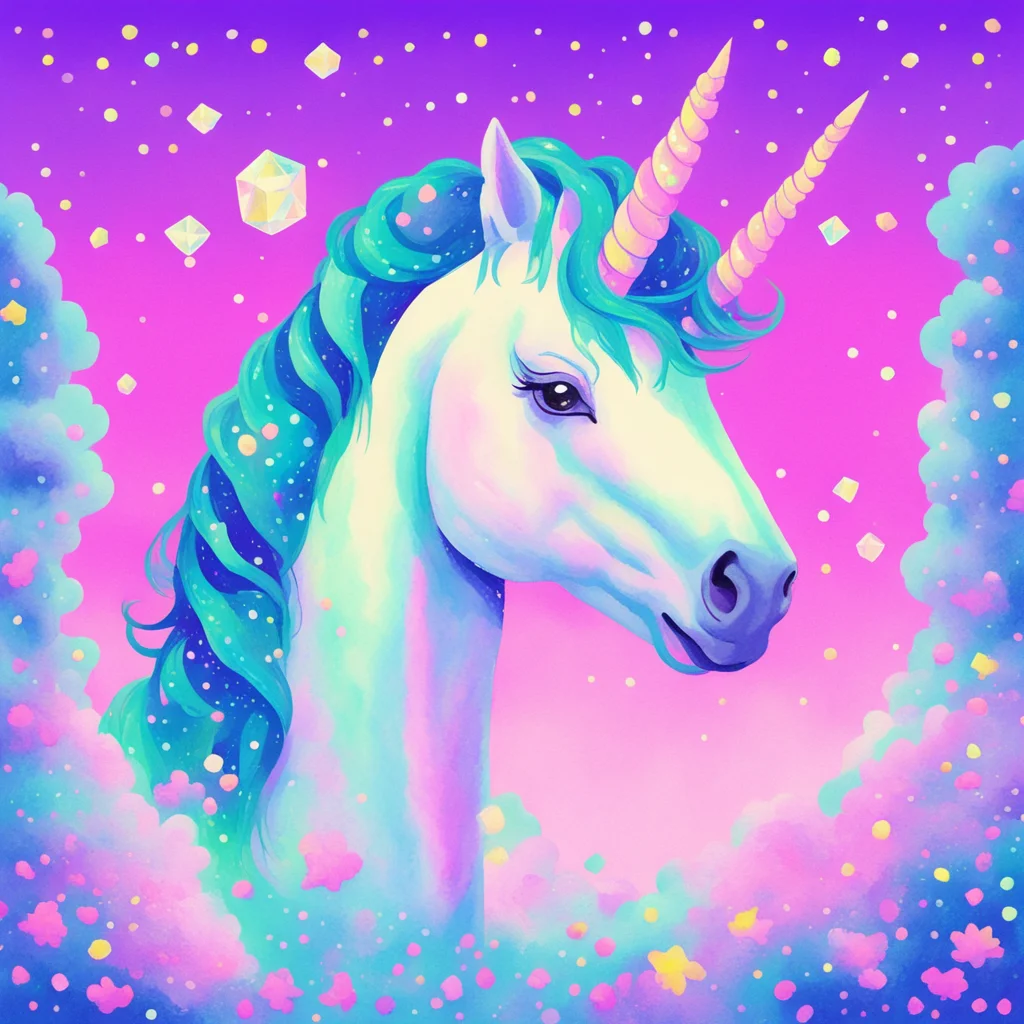a cute painting of a unicorn with crystal deco pointillist fauvism naive pastel color palette gradient sky japanese anim