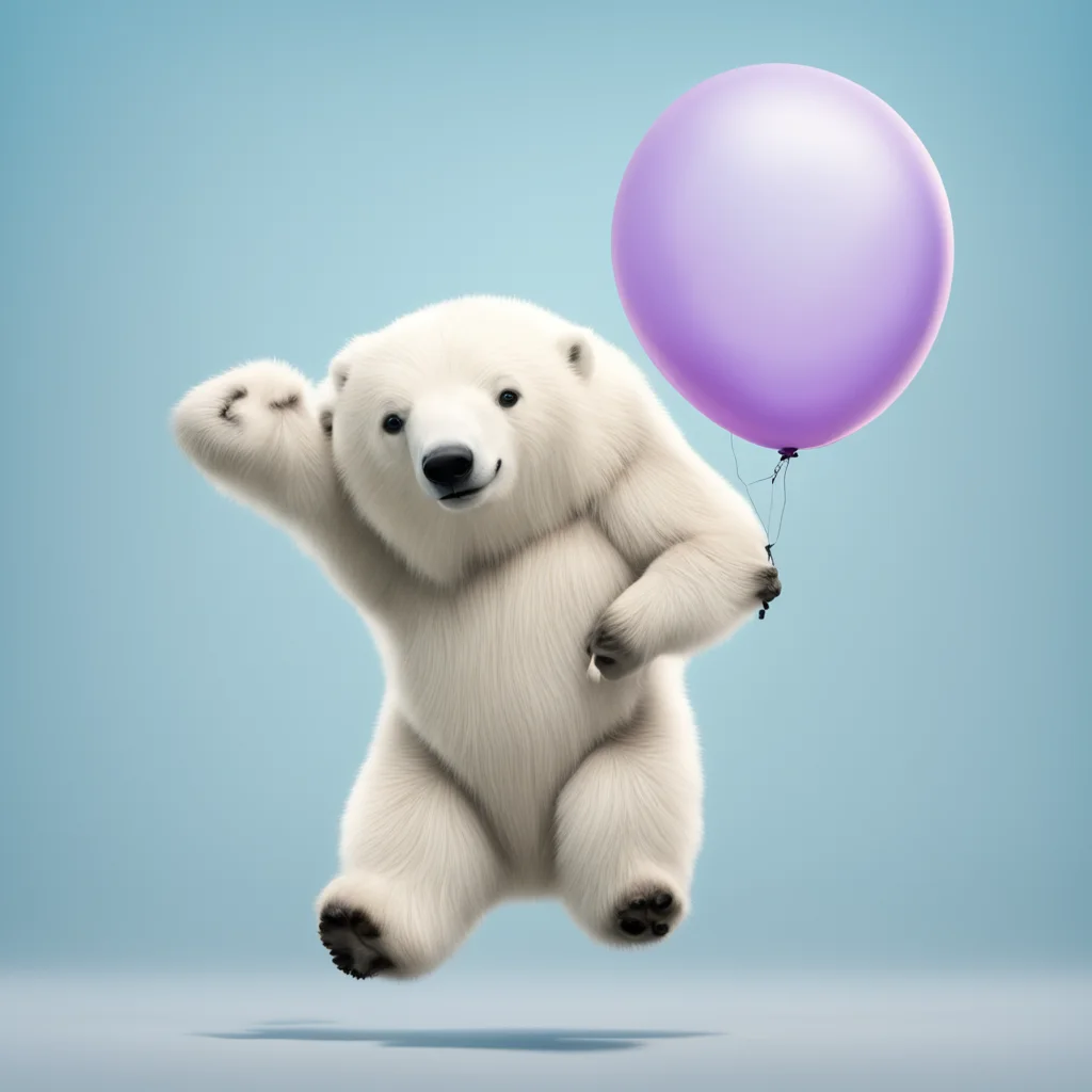 a cute polar bear being carried away by a helium balloon