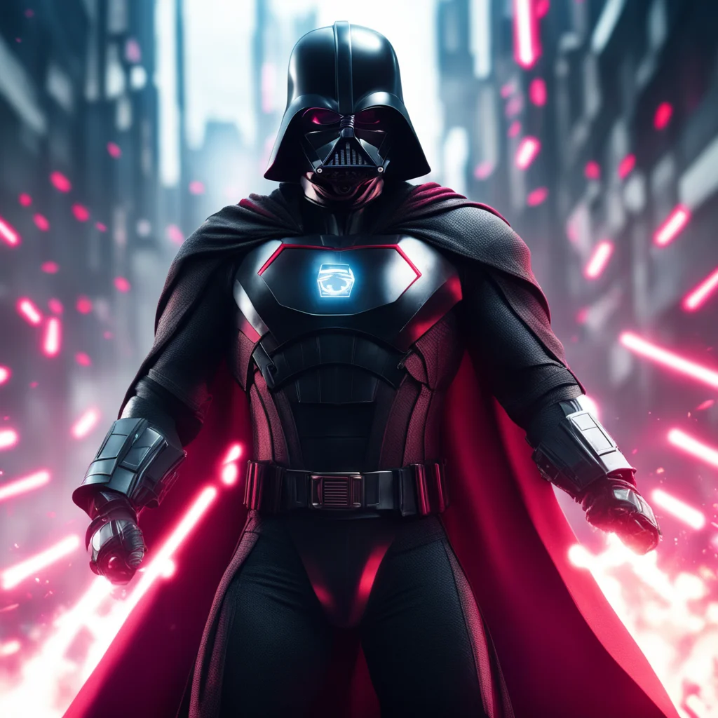 a cyber superman darth Vader hybrid in a chaotic battle 8k