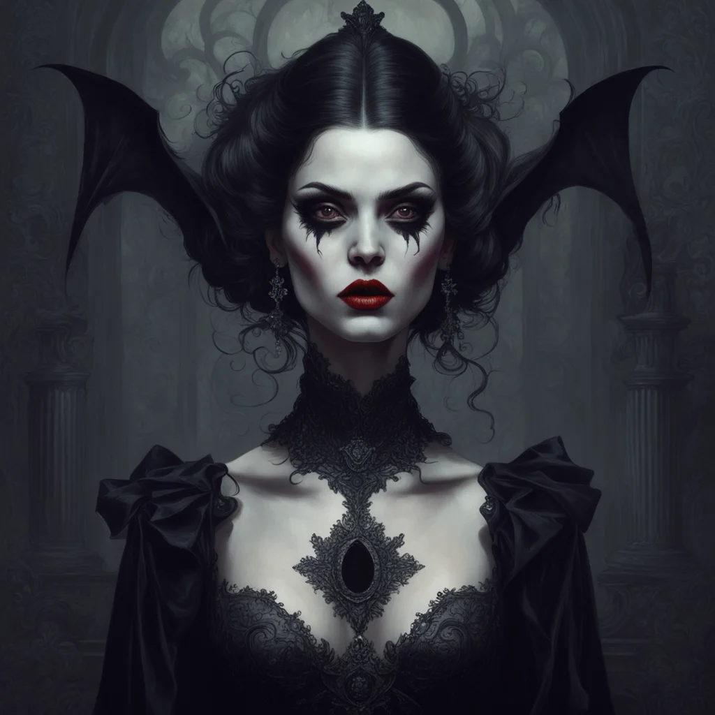 a dark black Baroque painting beautiful goth girl vampire goddess by Igor Krstic & Tom Bagshaw & bernie wrightson trendi