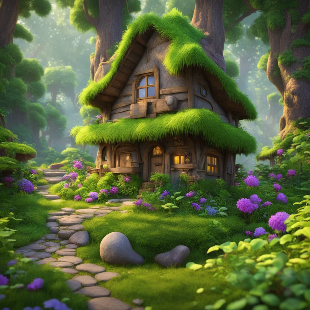 a dwarf house in the lush woods Pixar 3d Disney photo realistic 4k highly detailed ar 12
