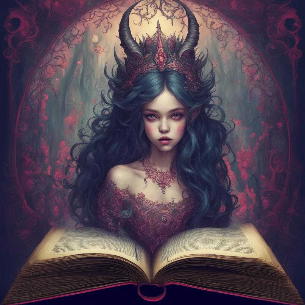 a fairy tale book with pattern on the edge of the picture it looks a bit gloomy like a demon seducing a young princess g