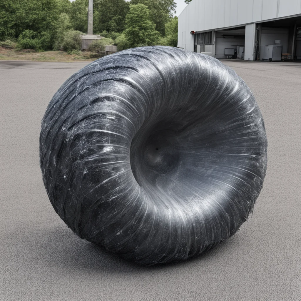 a fat truck tire wrapped in cling film