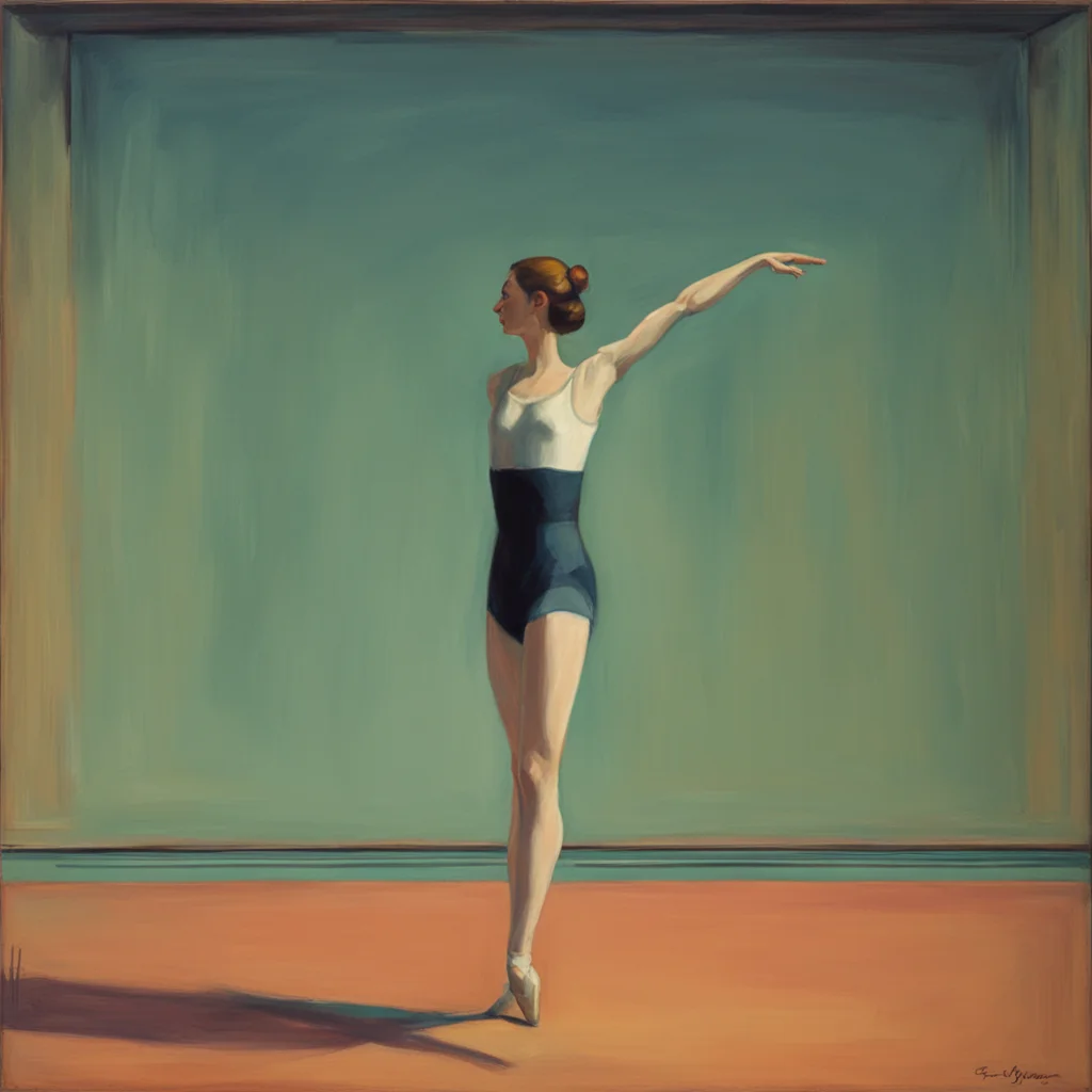 a female ballet dancer in t pose in the style of Edward Hopper
