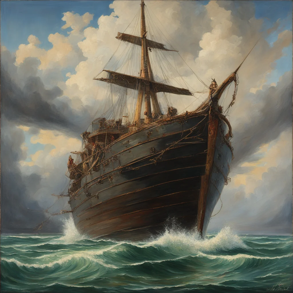 a fine oil painting with the dramatic title A brave vessel who no doubt had some noble creature in it dashed all to piec