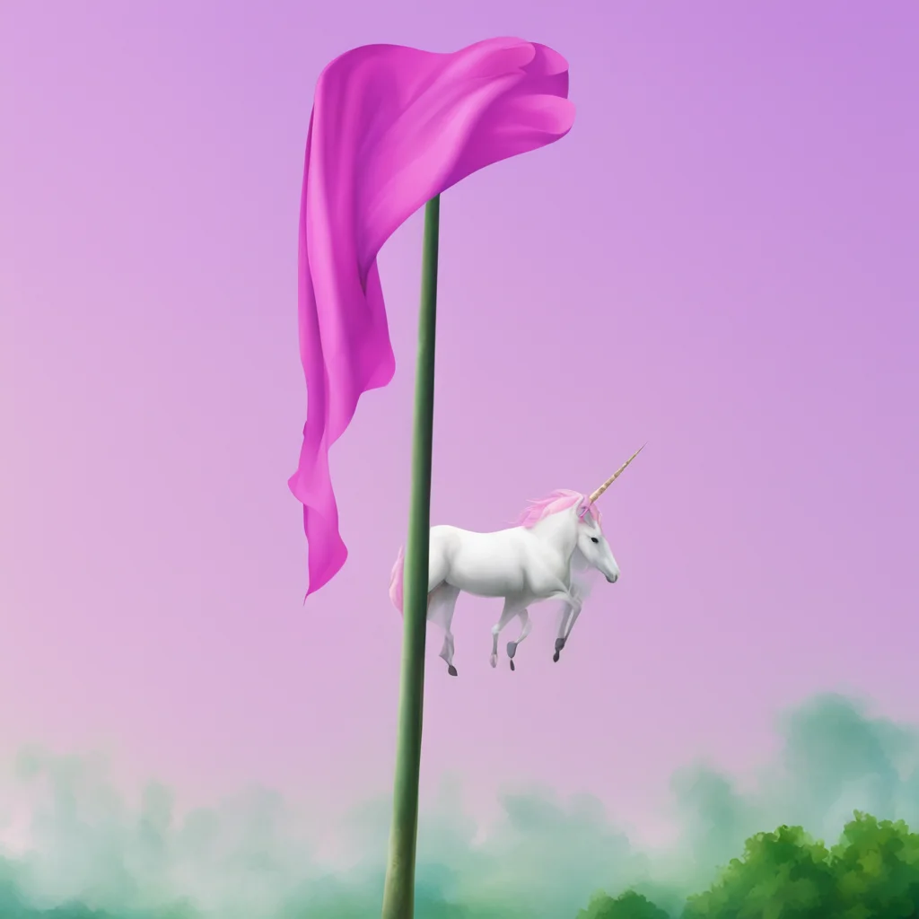 a flag pole with a pink flag of a unicorn
