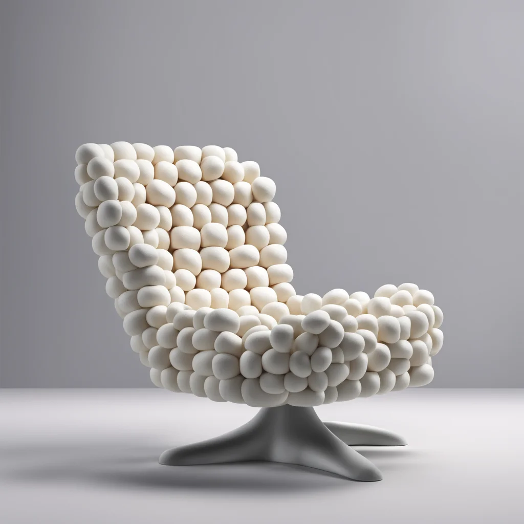 a gaming chair made from marshmallows 34 view photorealistic high details