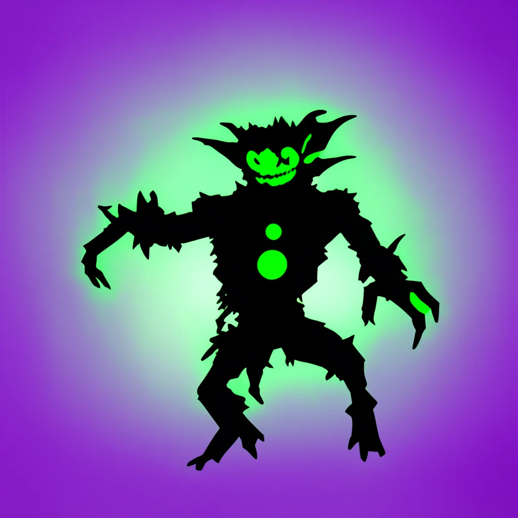 a geocities website for a floating silhouette of a goblin with lots of arms with floating gif lights in the background