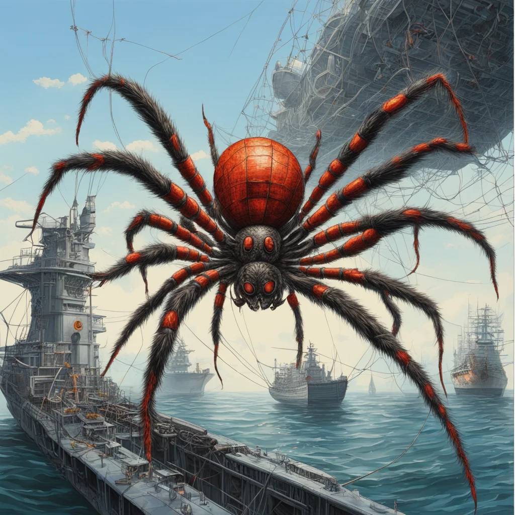 a giant bio mechanic spider weave his web on a battleship high detail greg rutkowski art print ar 31