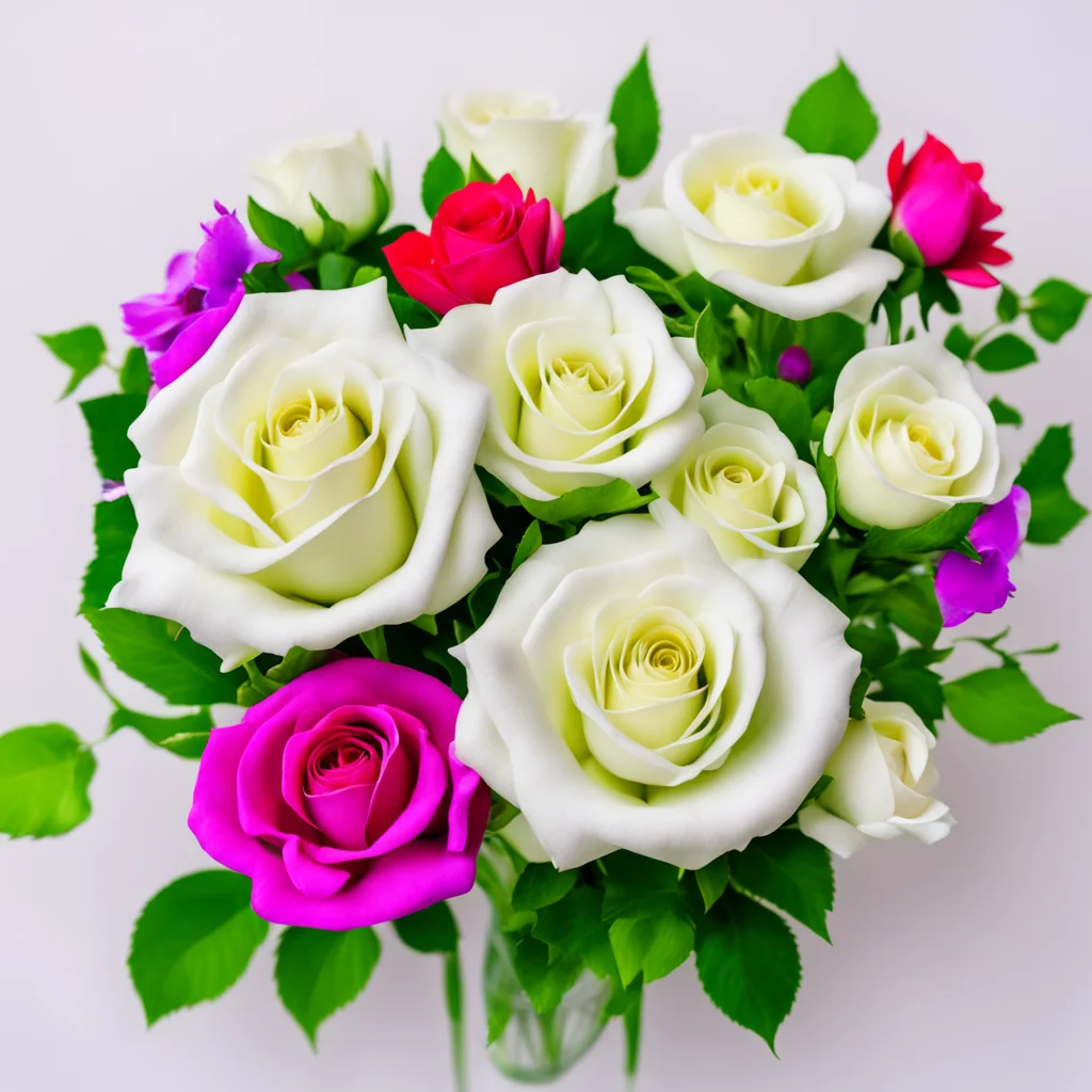 a gorgeous vibrant stunning flower arrangement of white roses and various other colorful flowers no red