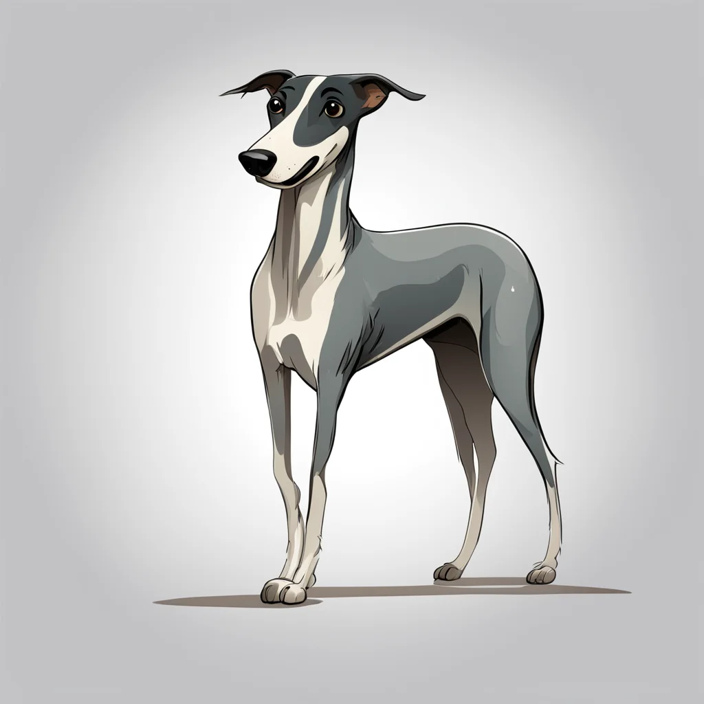 a greyhound drawn in a traditional American cartoon style