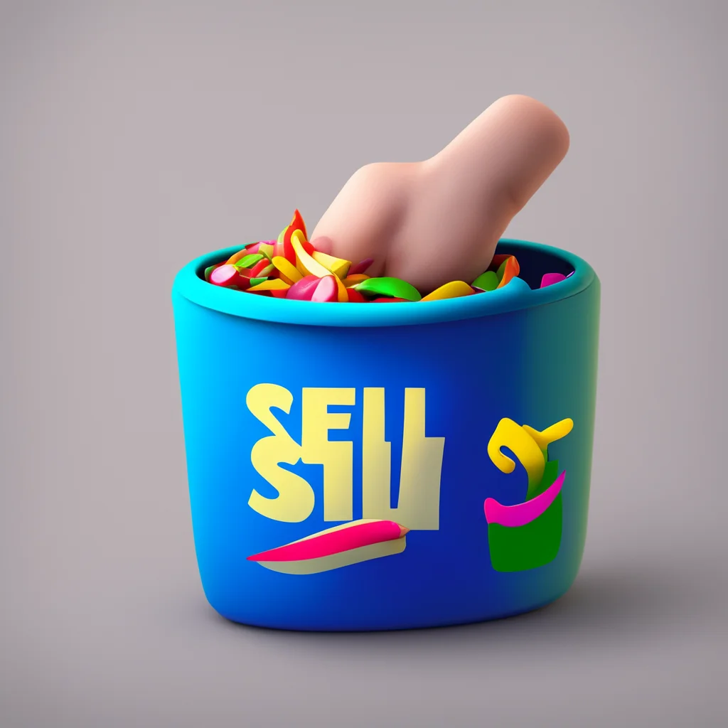 a hand putting the word ‘sell’ in a bin Pixar style