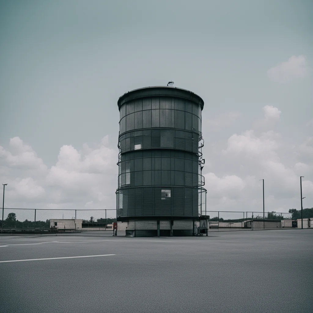 a harry potter gaurd tower in the middle of an empty parking lot 35mm f1 photography ar 915