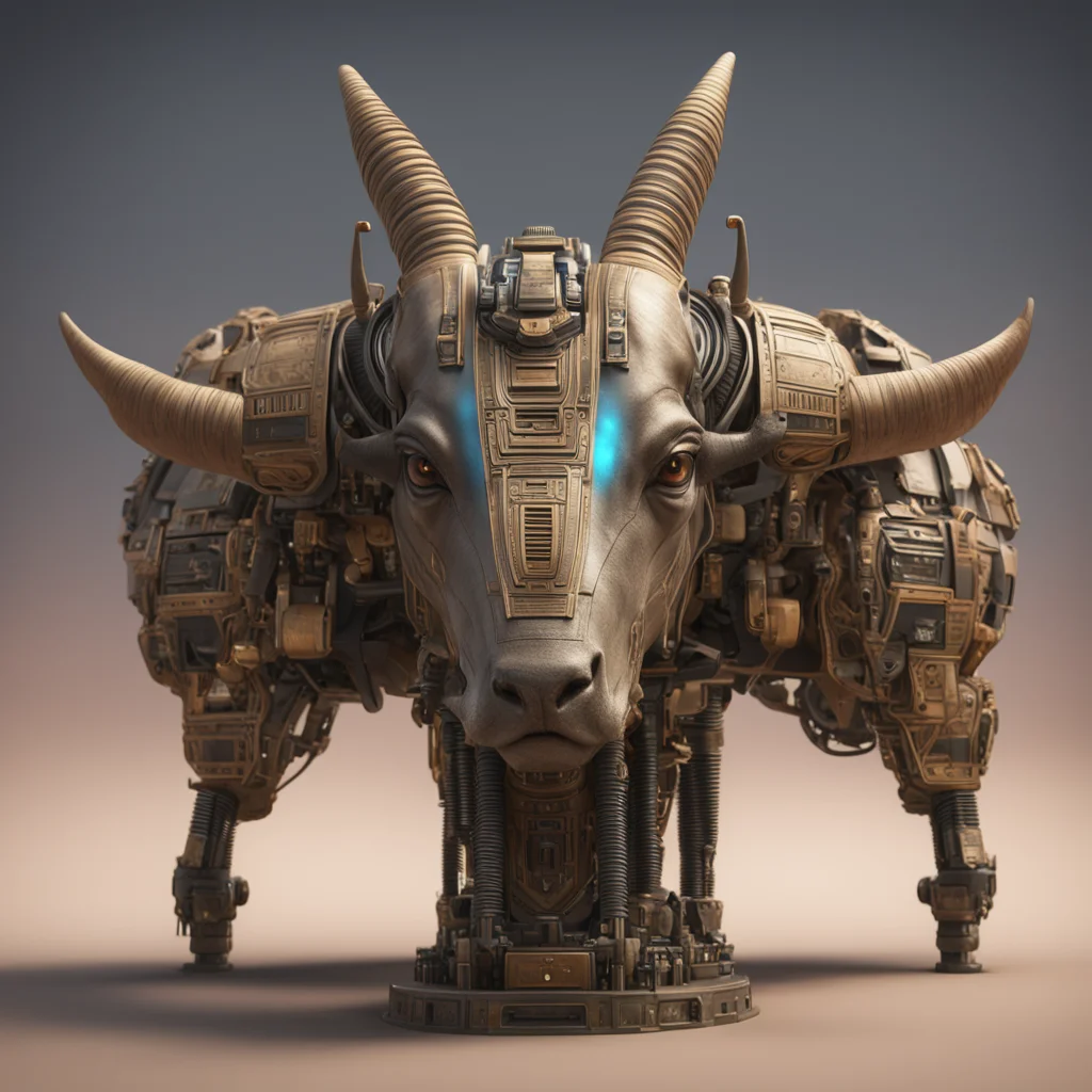 a highly detailed Egyptian Ox head with alien tech machinery super realistic soft lights cinematic octane render full bo