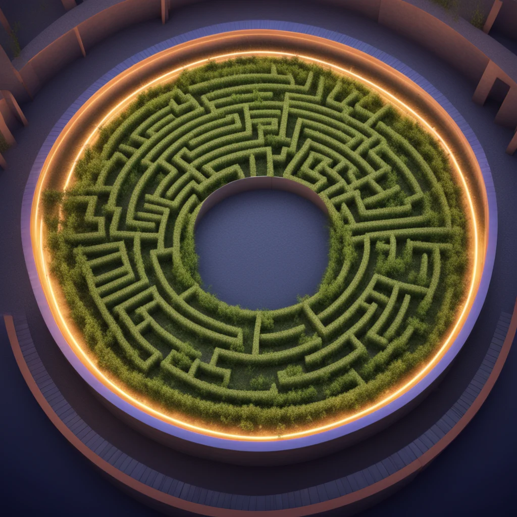a highly detailed circular maze top view perfect circle centered soft lights cinematic unreal engine render 8k