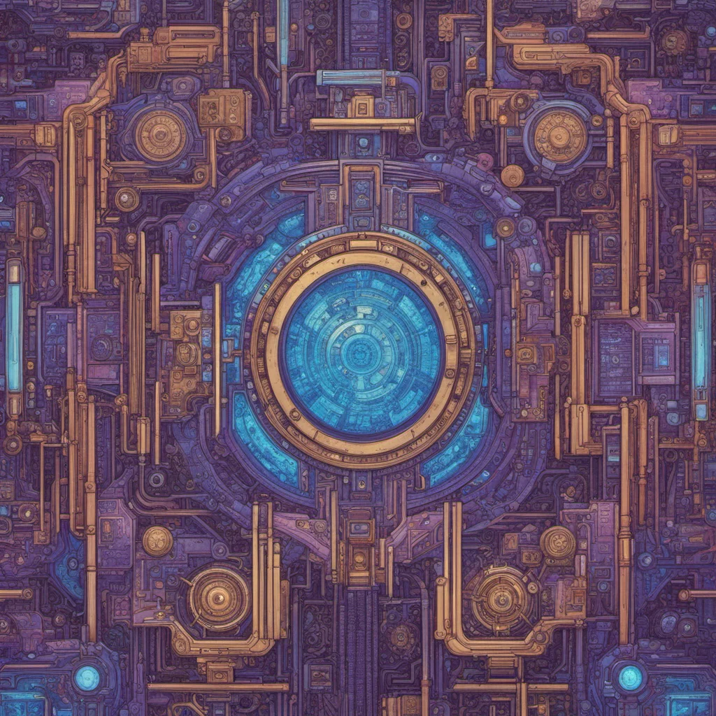 a highly detailed perfectly symmetrical othrographic top down texture of psychadelic sci fi circuitry in the style of Jack Kirby blue and purple hues