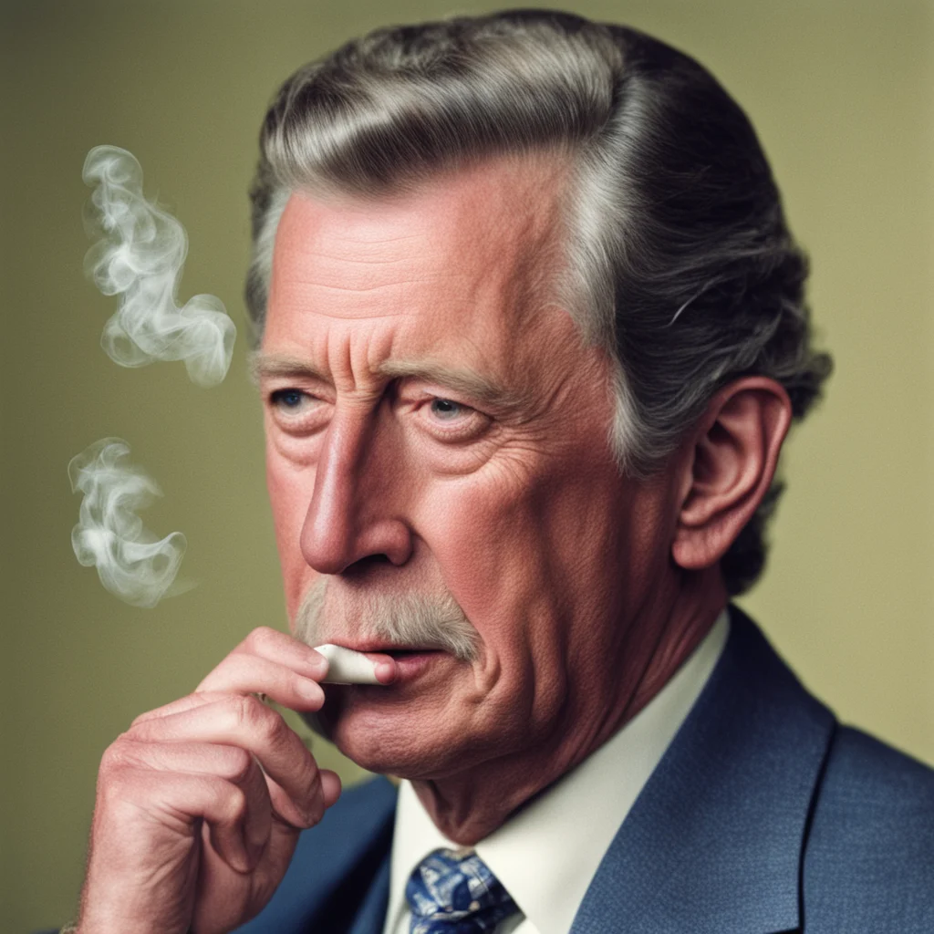 a highly detailed photograph of Prince Charles smoking a cigarette