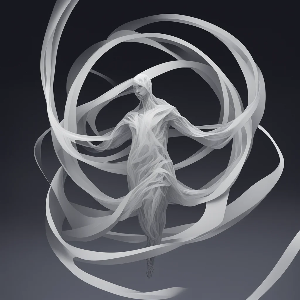 a human figure floating through the void2 recursive tangled ribbon mobius strips illustration15