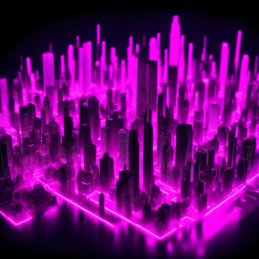 a hyper real extremely detailed city diarama built with pink neon lights  dark background macro shot ar 169