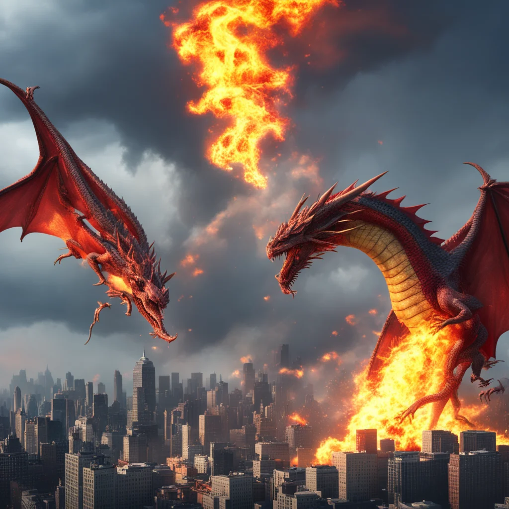 a hyper realisticcinematic render of three colorful dragons battling with fire in the midst of a tornado over the skies 