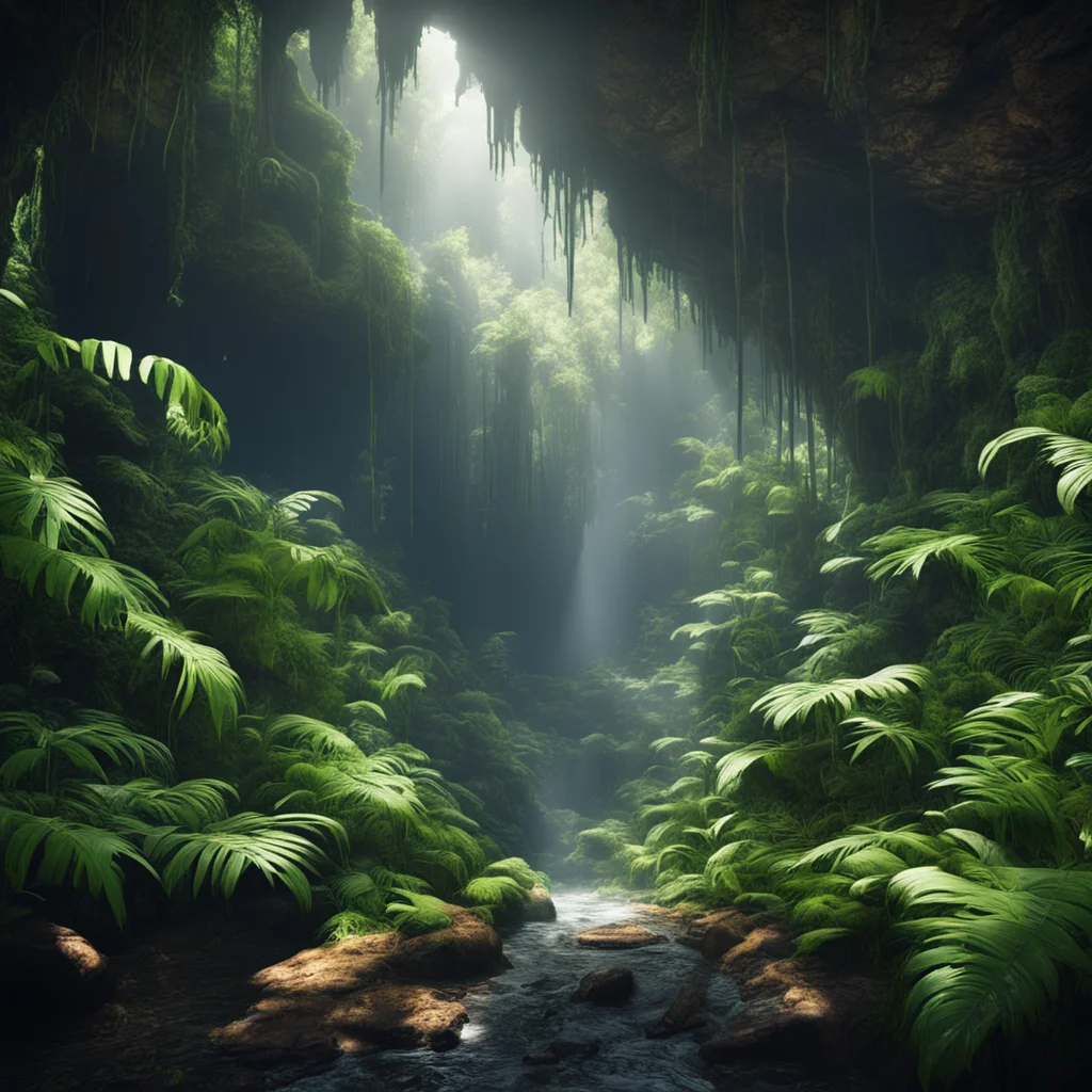a jungle growing in a giant sinkhole sunlight from above dramatic lighting 8k resolution matte painting ominous aspect 8