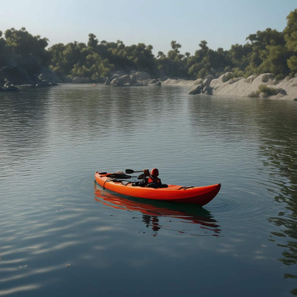 a kayak being attacked by a tentacle in the LA river volumetric cinematic octane render aspect 169