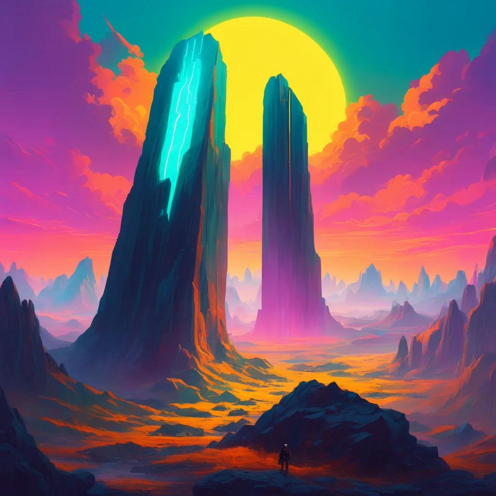 a luminous cyberpunk monolith in a mountain landscape dramatic scenery digital art contest winner digital painting by RH