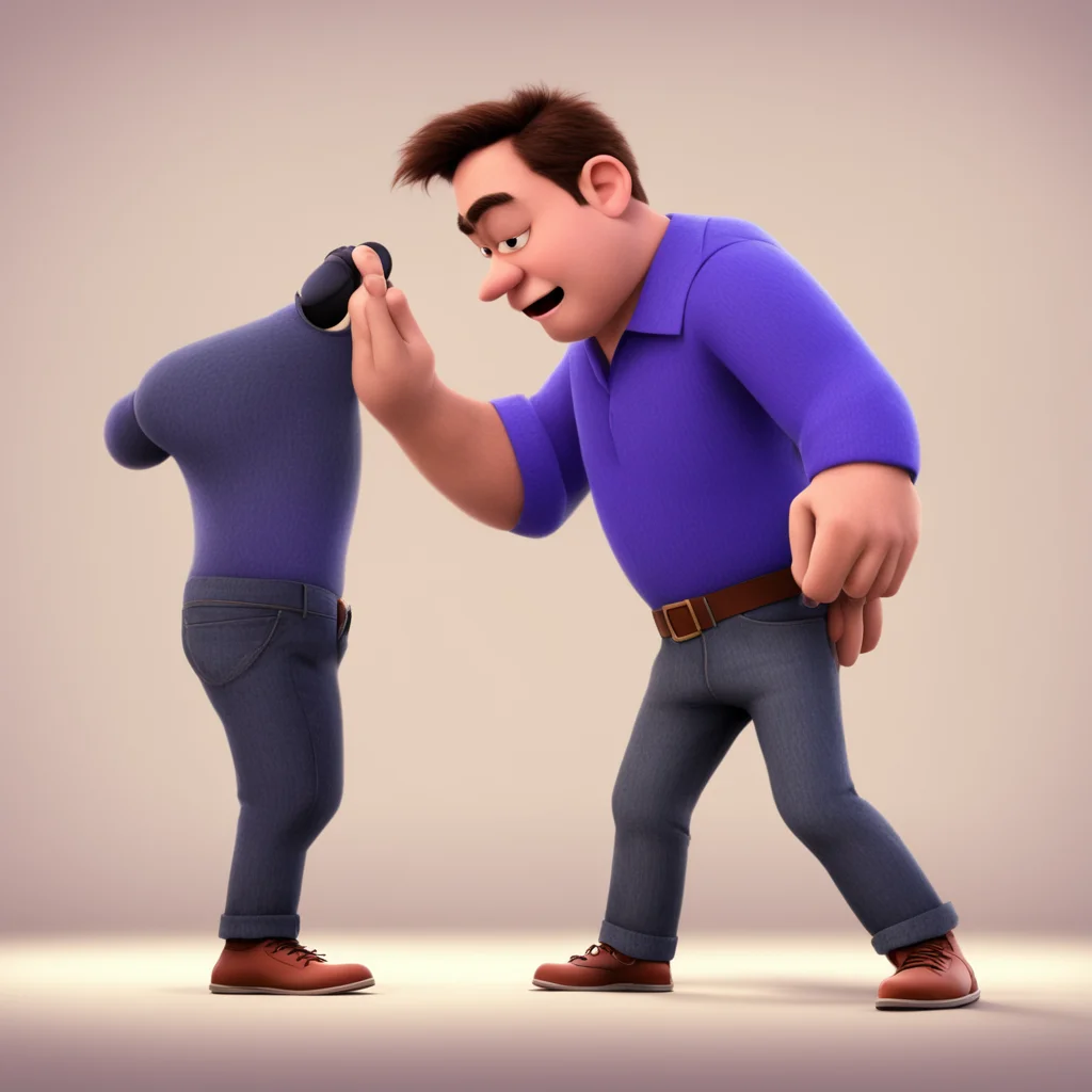 a man putting something down Pixar style