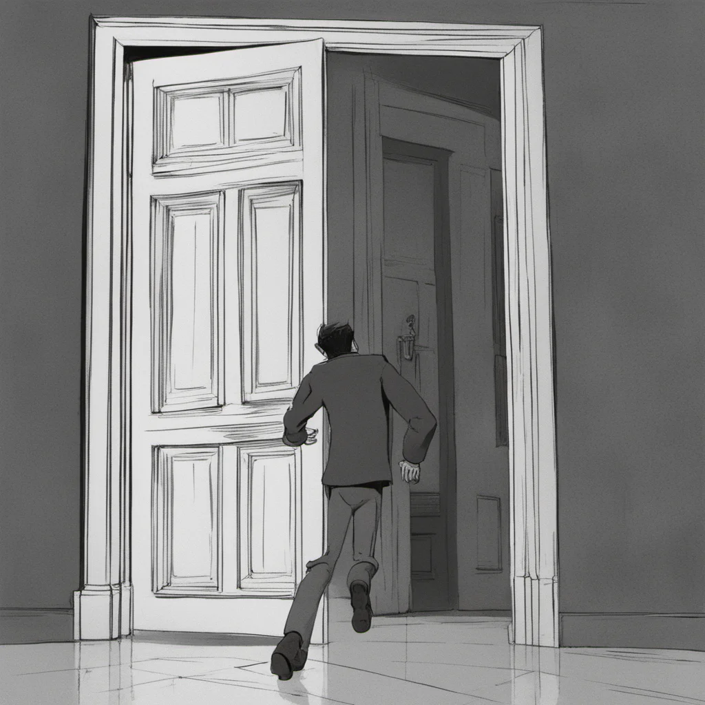 a man striding out of a doorway Pixar