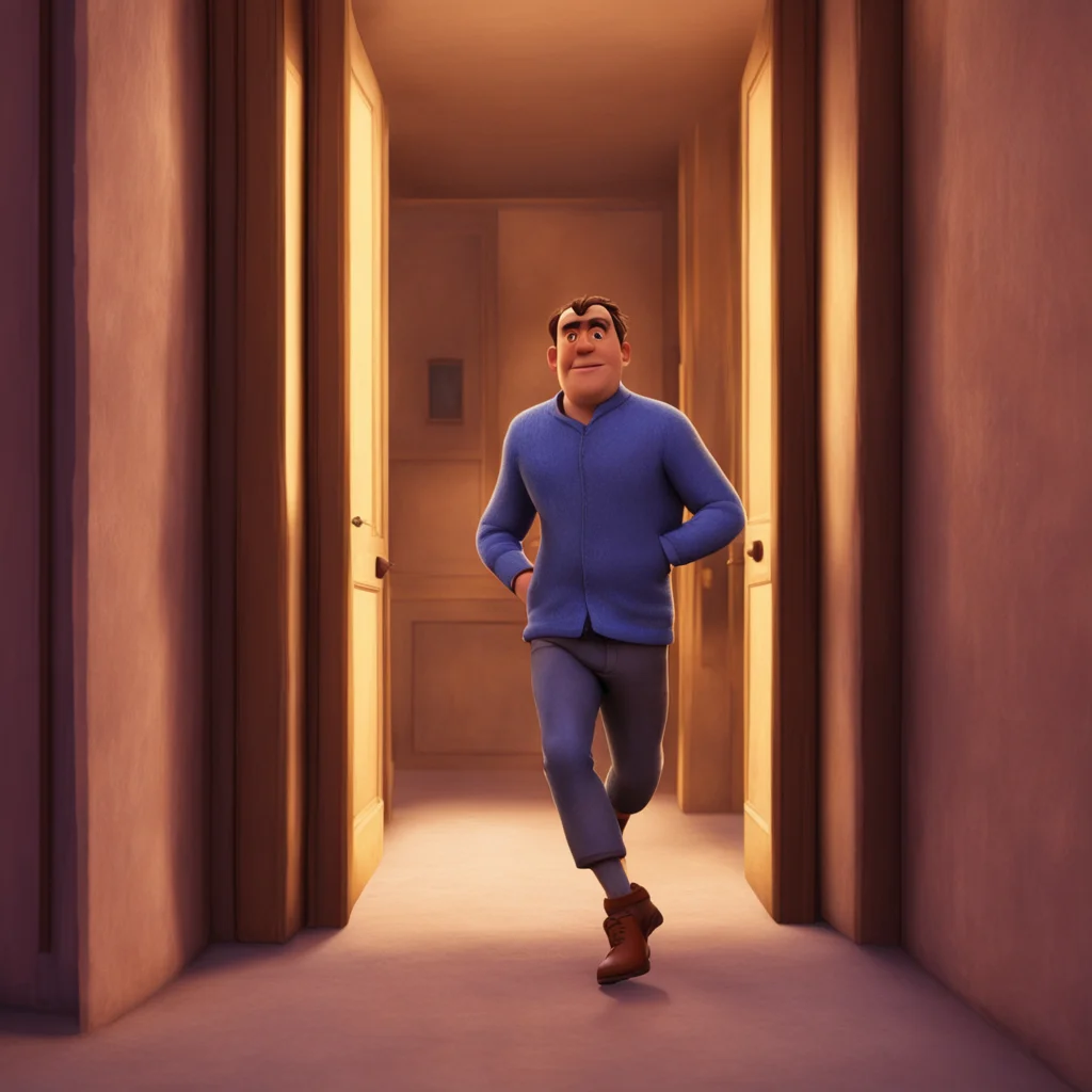 a man striding through a doorway Pixar