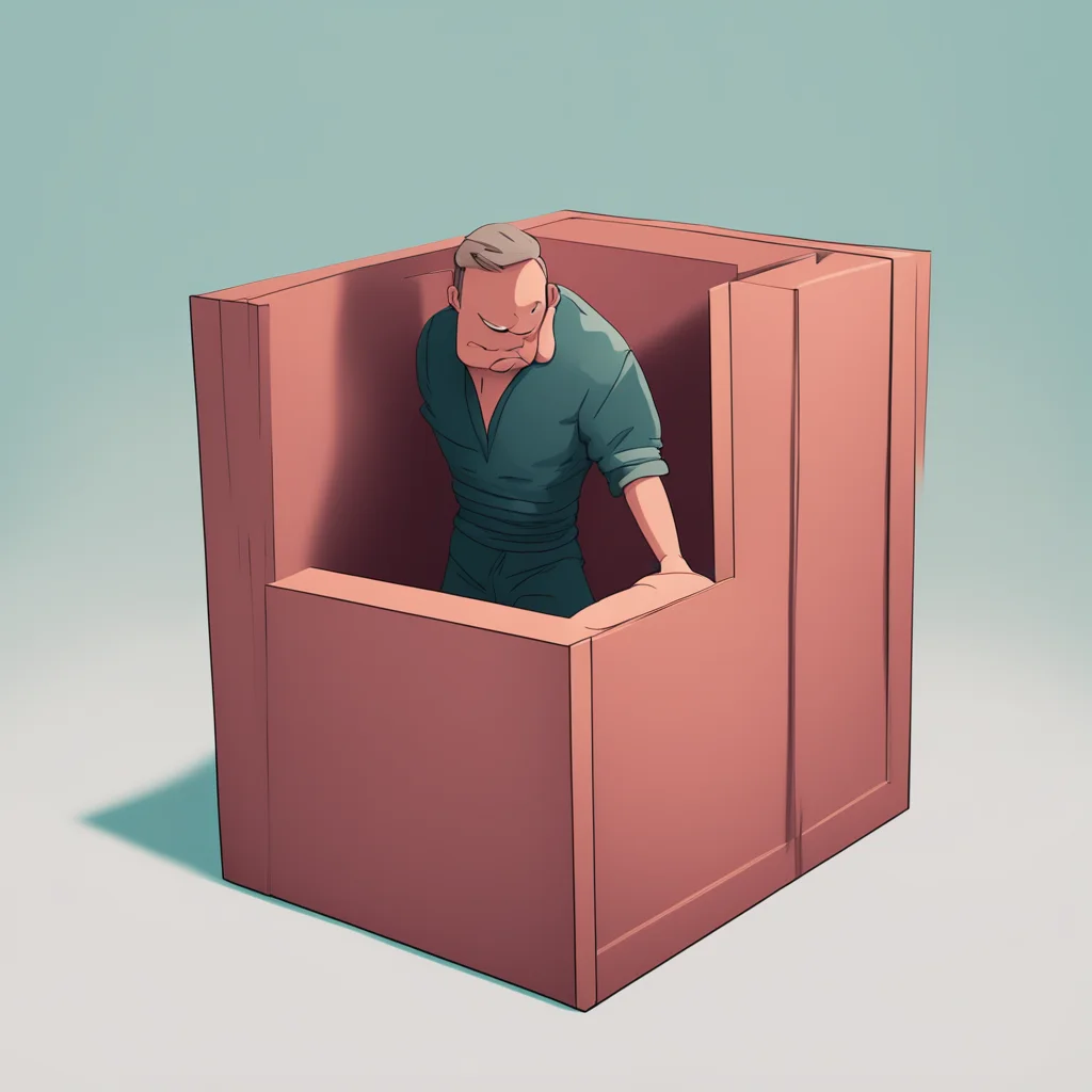 a man trapped in a box  Rubber Hose Animation artstyle