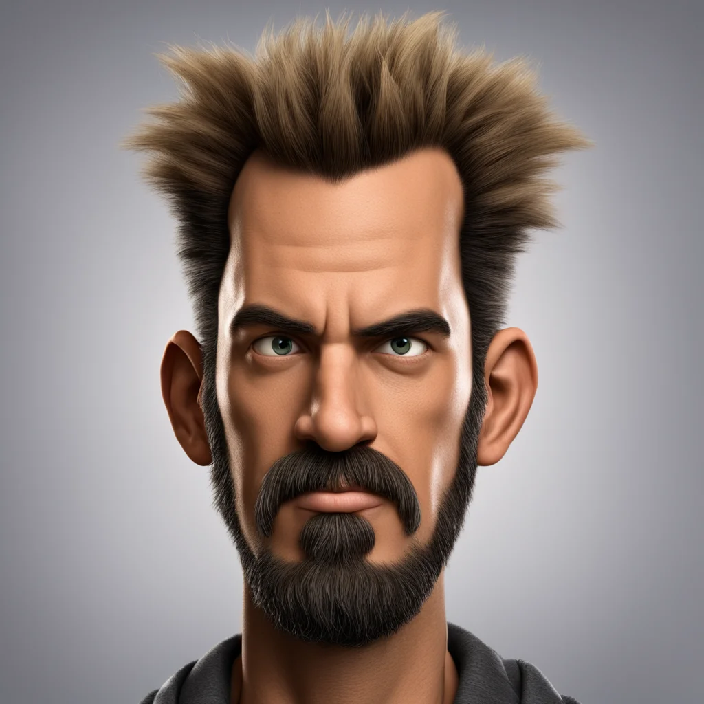 a man with hair like Bart Simpson and a goatee and a Greek nose and ear rings photorealistic and organic