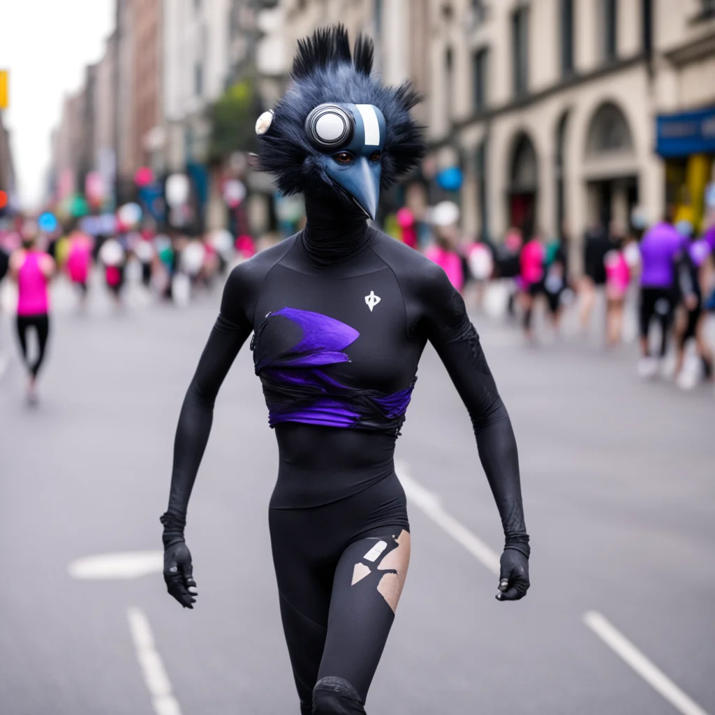a marathon runner that is also a raven and also a droid that wears lots of makeup