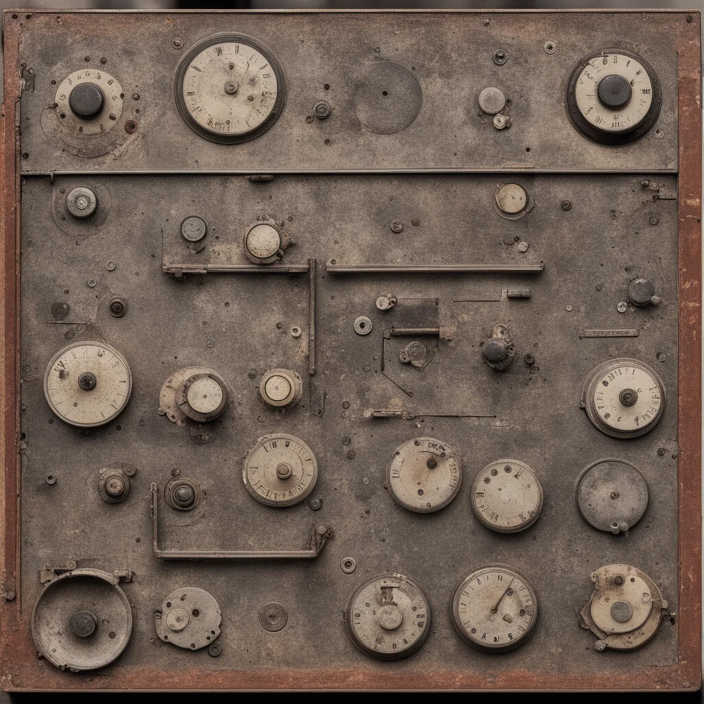 a mechanical panel of dials and switches that has degraded over time