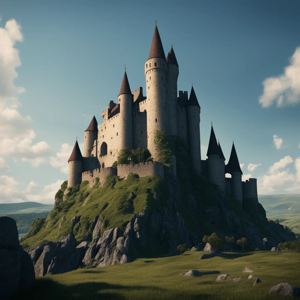 a medieval castle in the style of the raised by wolves title sequence cinematic