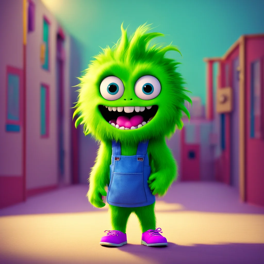 a monster childs first day of school nervous pixar art style happy lighting playful