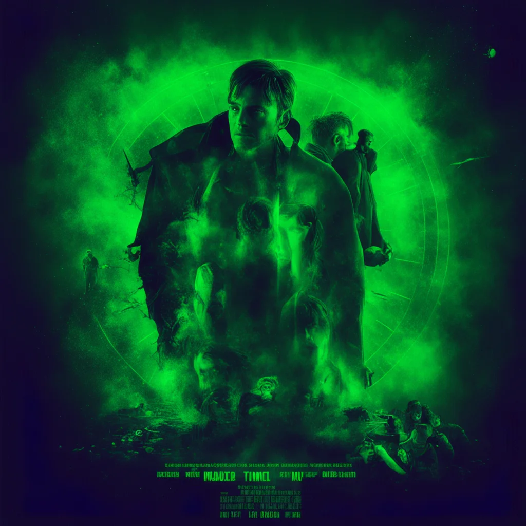 a movie poster about time travel  epic cinematic composition of characters dark green tint gradient fast