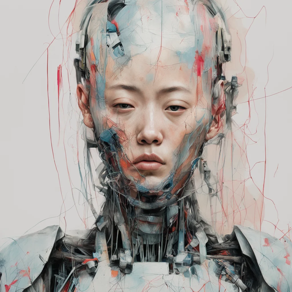 a painting ofwoman in cybernetic armor asian ethnicity studio half portrait jenny saville  gabriel cornelius von max  4k