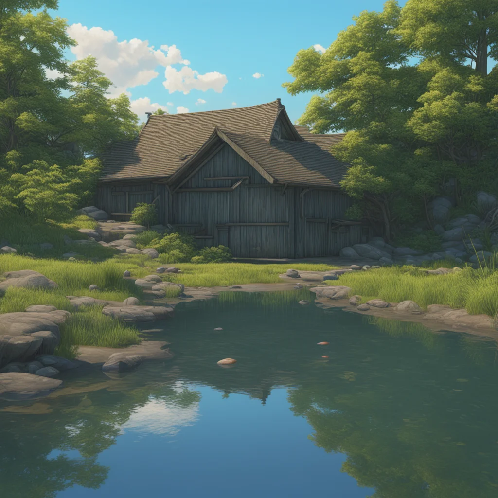 a pebbly lake shore calm water refraction reflection caustics great dynamic range dramatic lighting Ghibli Studio Michae