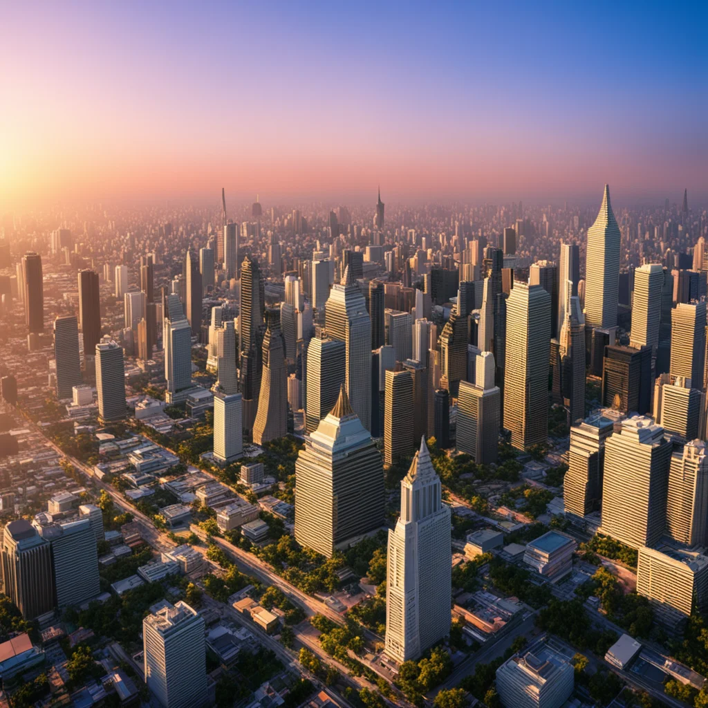 a photorealistic highly detailed photograph of Bangkok during golden hour cinematic atmosphere terragen render deep colo
