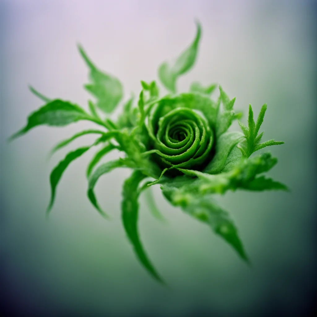 a plant curling up in to a spiral depth of field mist Kodak vignette