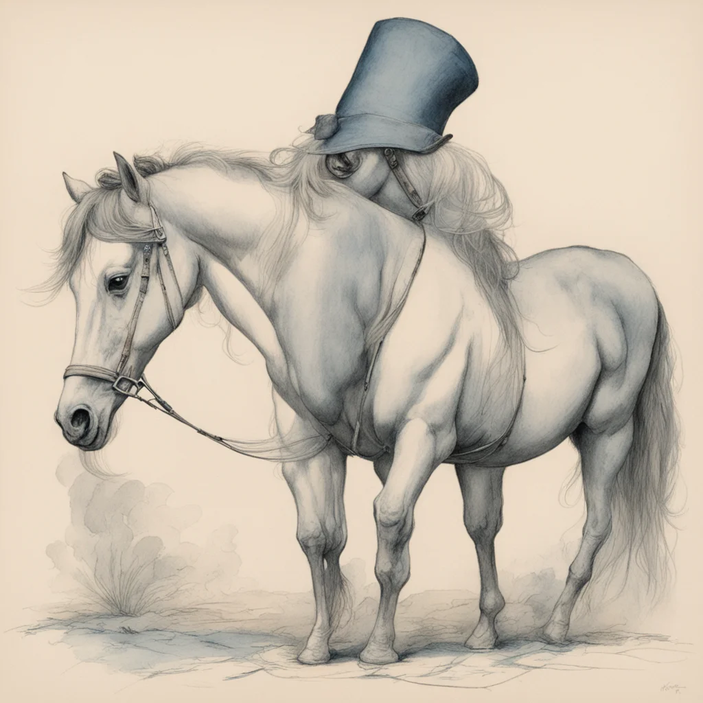 a pony that is an artist with an artist french hat doing daub painting illustrated by Moebius with charcoal and watercol