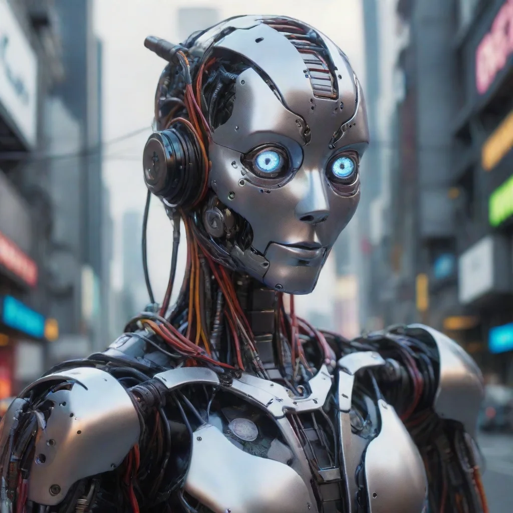a portrait of a humanoid robot made out of audio cables, sci fi, fantasy, cinematic, trending on artstation, 4k, hyperrealistic, amazing details, neo tokyo background, ghibli