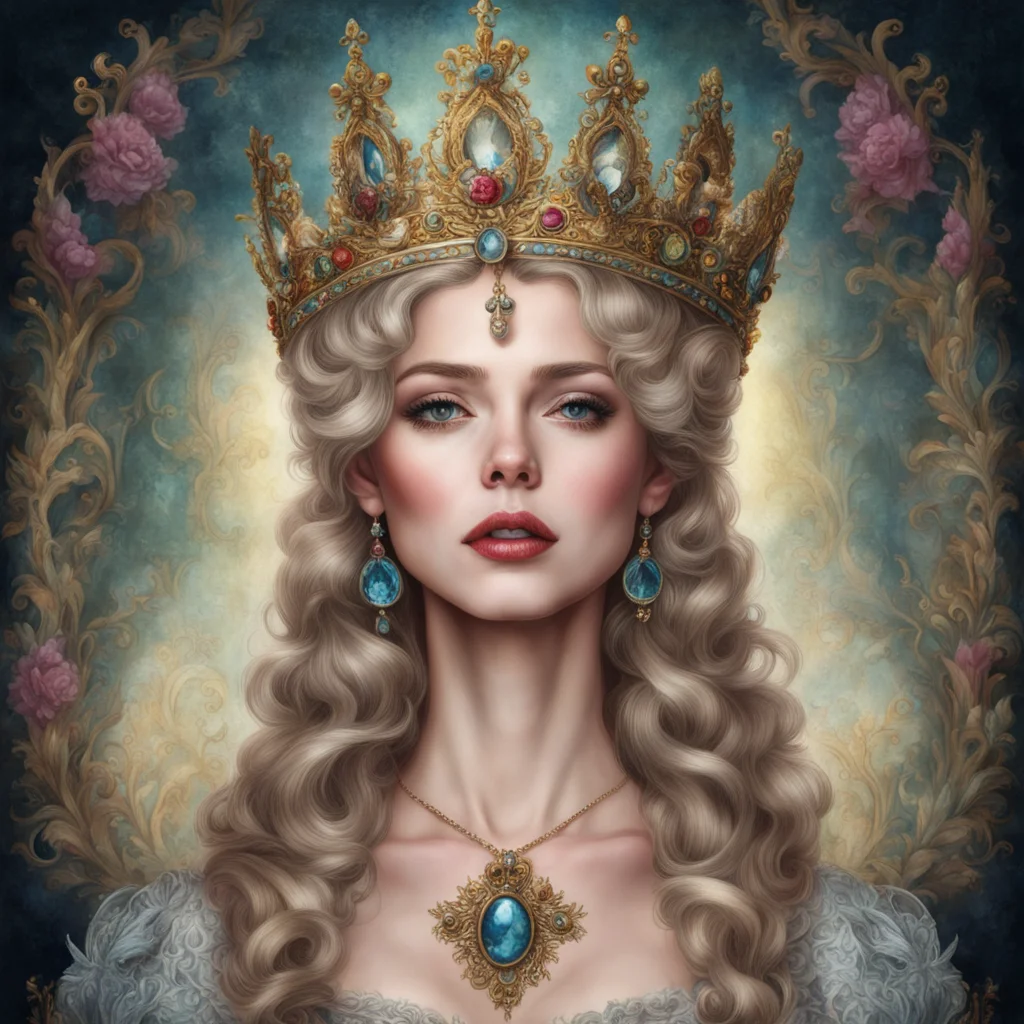 a portrait of a woman wearing a crown highly detailed fantasy background in the style of Gretel lusky