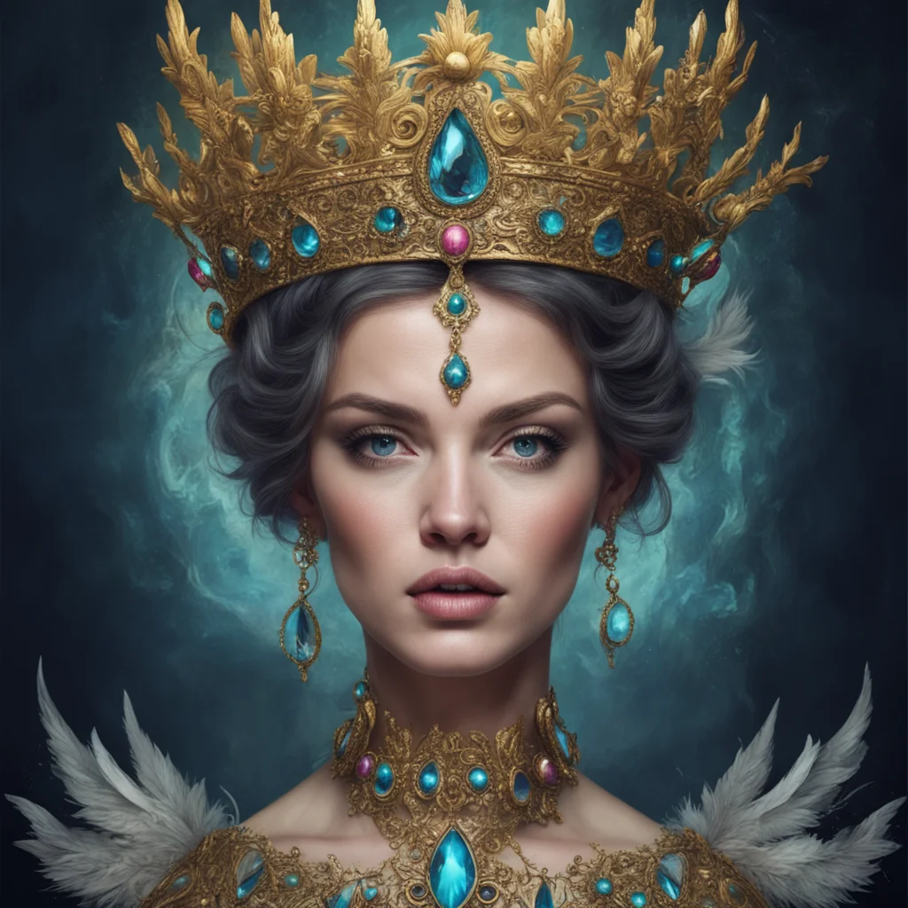 a portrait of a woman wearing a crown highly detailed fantasy background in the style of bosslogic