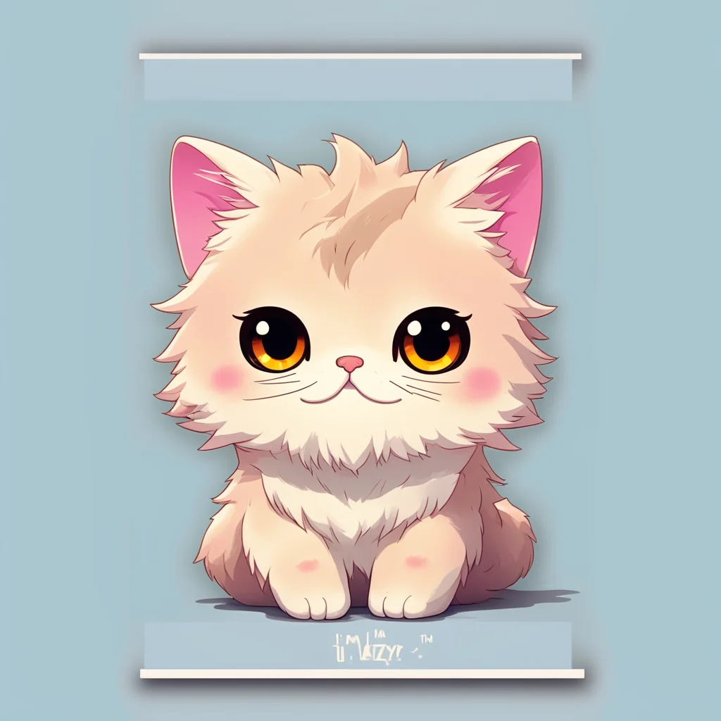 a poster of an adorable fluffy chibi cat that says Im lazy in clear font