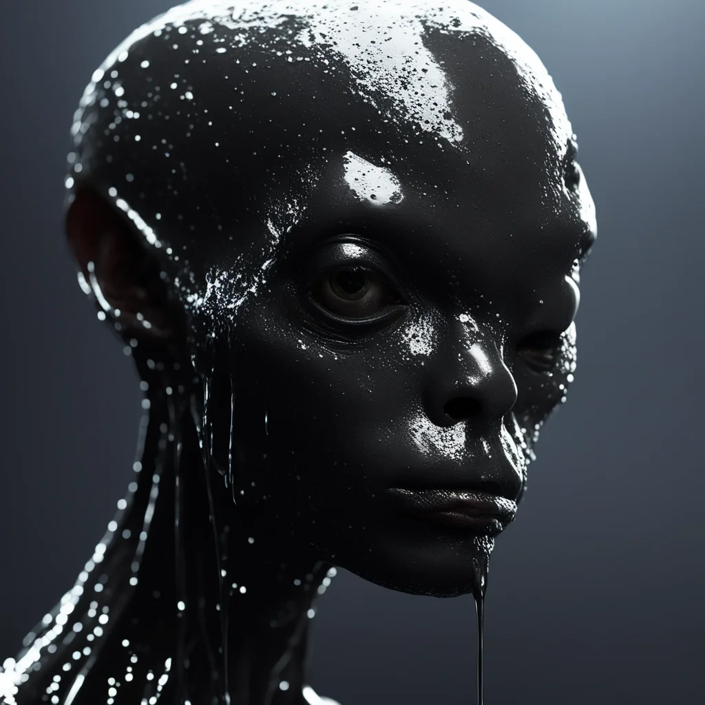 a profile picture of an aliens face with dripping wet black leathery skin sharp features no hair volumetric lighting lar