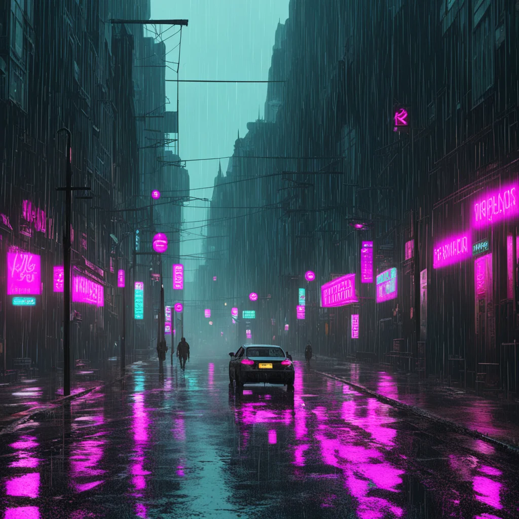 a rainy city street in the style of cyberpunk noir by beksinski unreal engine aspect 169